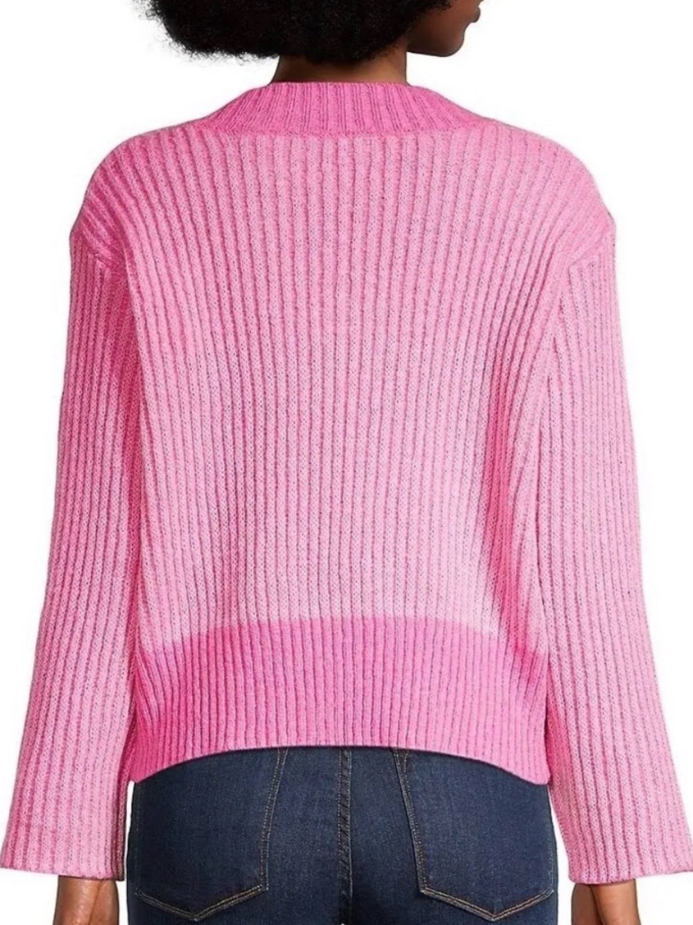 Apparis Two-Tone Pink V-Neck Ribbed Sweater - Picture 3 of 5